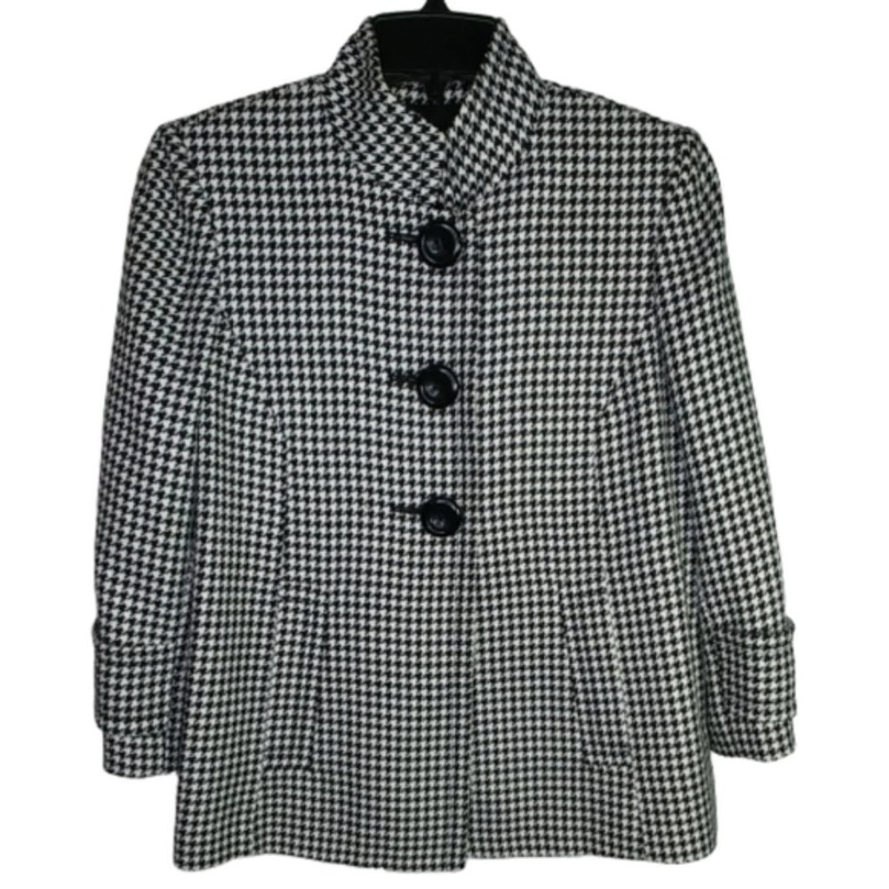 Tahari ASL Arthur S. Levine Blazer Black White Houndstooth Blazer Jacket Size 4